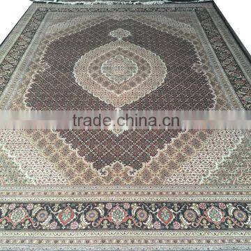 Black-Black Mahi Tabriz Woolen and Silk Carpet