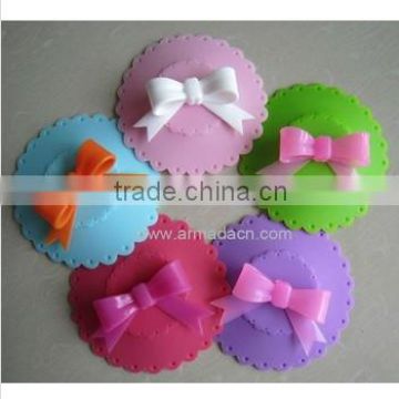 magic silicone rubber coffee cup lid with 3D Bowknot handle