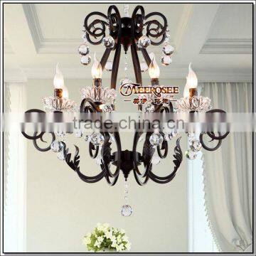 French Vintage Black Crystal Chandelier Light Fixture White Lamp Fitting Wrought Iron MD8524-L8