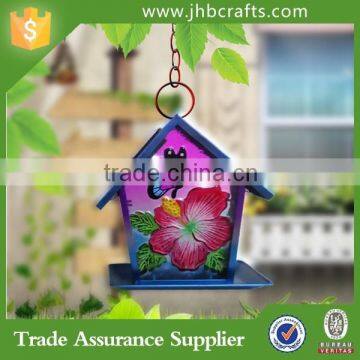 Metal House Bird Feeder With Solar Lighting Garden Decoration