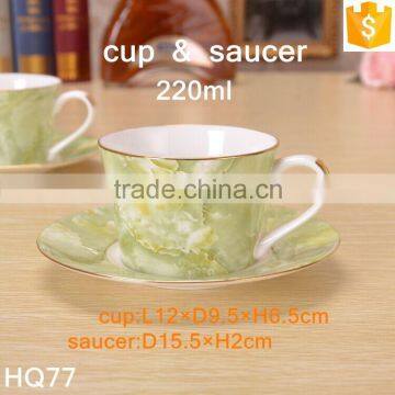 Unique Design Green Color With Gold-rim Bone China Cup 220ml Tea Cup With Saucer