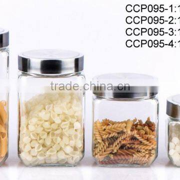 CCP095 square glass jar with stainless steel lid