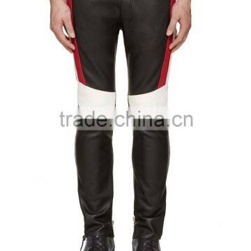 Get Yourself a Pair of These Mens Black Leather Pants Online With Color Block Red And White Panels