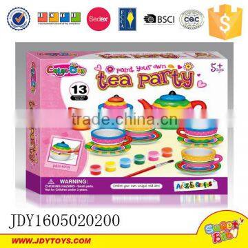 2016 DIY ceramic tea pot painting toy tea set for kids