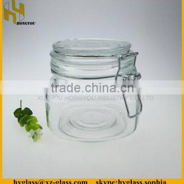 Factrory supply 550ml square shape glass jar with clamp lid for food preserve