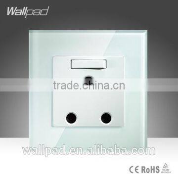 2015 China New Products Wallpad Luxury White Crystal Glass 1 Gang 3 Pin 15A UK Outlet Wall Light Electric Switch Socket