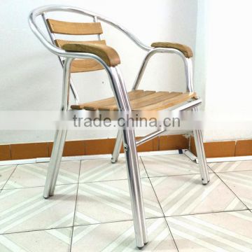 Aluminum furniture outdoor coffee shop modern leisure wooden garden chair YC052