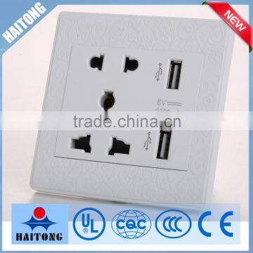 5A 2100mA white pattern wall switch with double USB