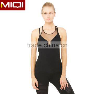 Women Sexy Runnning Singlets With Mesh Round Neck Inner Bra High Quality Wholesale Gym Wear