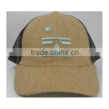 Linen Fabric Embroidery Trucker Cap Mesh Cap