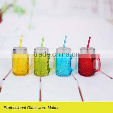 hot selling colored glass mason jar with decal in side