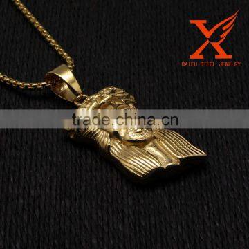 Stainless Steel Gold Plating Jesus Face Head Pendant Charms Men Jewelery photo-3