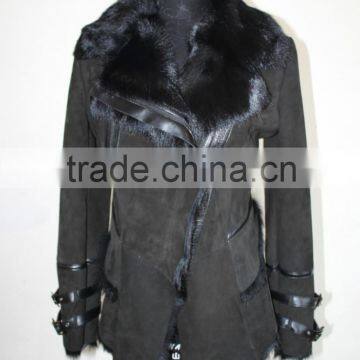 Rock Punk Style Tuscan Goat Fur Long Coat In Black Color Party Cool Queen