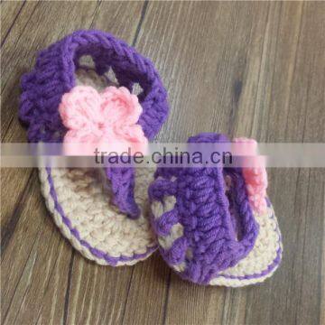 Crocheted Baby Flower Purple Flip Flops photo-3