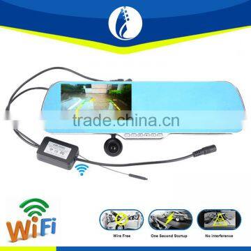 6680 wifi transceiver gps navigation wireless rear view camera, car dvr wireless reversing camera rearview mirror