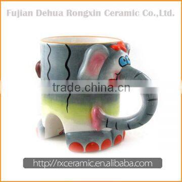 Elephant cartoon animal hand-painted 3D ceramic fondue mug set