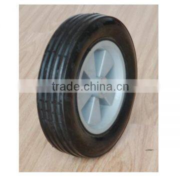 6x1.5 inch flat free caster rubber wheel with rib tread and grey plastic rim for material handling equipment