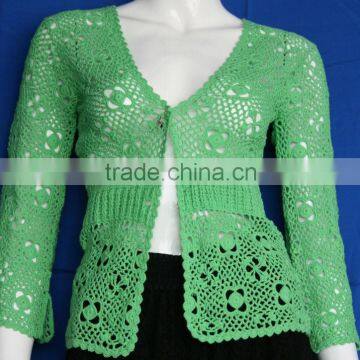 Lady fashion custom long sleeve v-neck design wholesale hand made cardigan knitting sweater