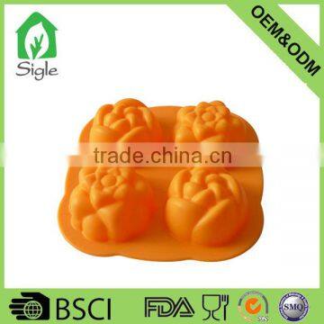 Eco-friendly Silicone 4 Cups Sun Flower Cake Mould Silicone Muffin Cup Cake Pan