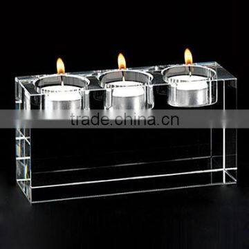 triple crystal tealight holder block