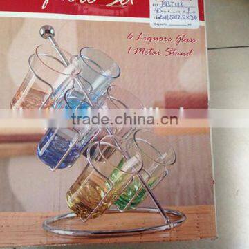 6 pcs color shot glass with iron stand