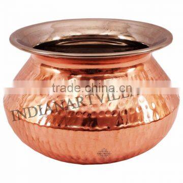 Steel Copper Punjabi Serving Handi 1300 ML - Serving Dish Curry Tableware Home Hotel Restaurant