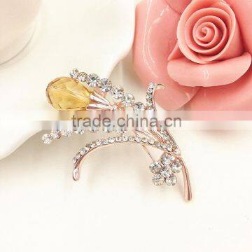 Fashion Yellow Crystal Gold Plated Flower Corsage Brooch photo-2