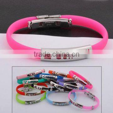 Colorful Silicone Wristband Bracelet With Stainless Steel