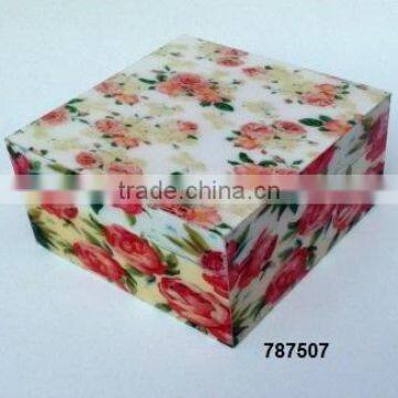 Wooden Box Painted Reddish Flowers