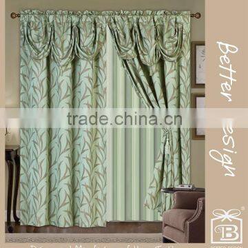 2pcs Green Jacquard Valance Fabric Curtains With Taffeta Backing And Tassels in Arab Style Design For Arabic Home