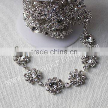 Wholesale 14MM Fake Diamond Trimming Chain Promotional Flower Rhinestone Ribbon For Wedding Dress Decoration