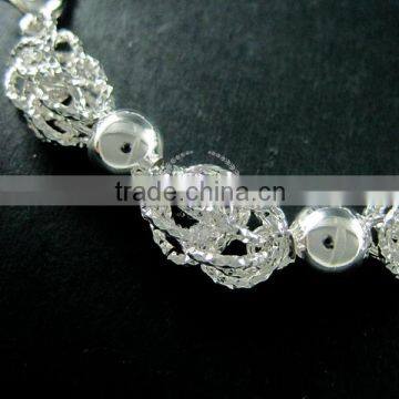 20cm Silver Plated Brass Faceted Round Beads Link Fashion DIY Bracelet Supplies 1900070 photo-3