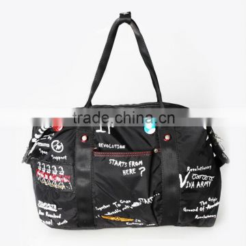 fashion print logo black nylon travel tote bag