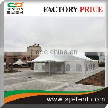 Customs clearspan marquee 10x20m with peaked roof and entrance pagoda tent