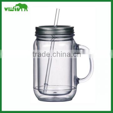 Wholesale plastic mason jar with straw