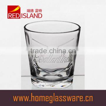 350ml clear glass cup with embossed letter for drinking