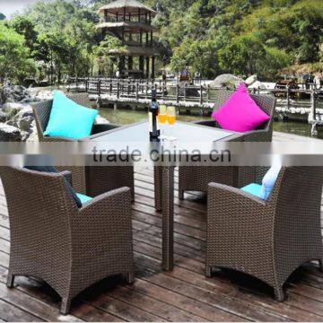 Brown Outdoor Rattan Coffee Table, Plastic Table and Chair