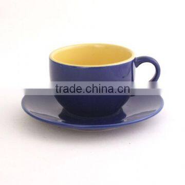 200--300ml blue glazed ceramic mug with saucer