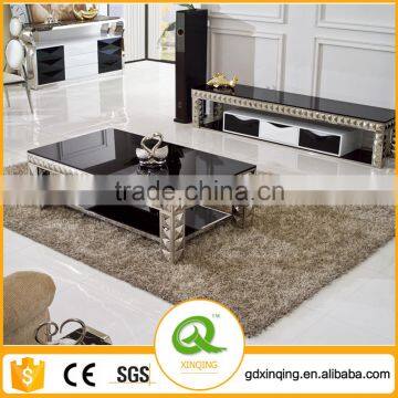 Xinqing Furniture High Gloss Metal Tempered Glass Coffee Table C338