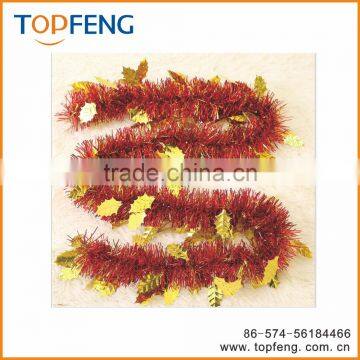 christmas tinsel with leaves/stage decoration for festival/christmas wired tinsel garland