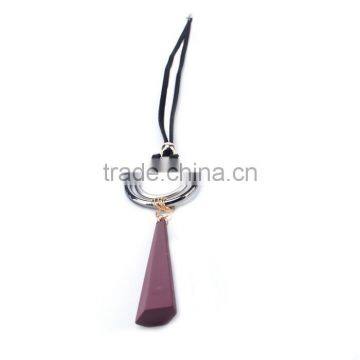 Silver Double Hoops Geometric Rubber Pendant Necklace Suede Velvet Leather Necklace Geometric Long Sweater Necklace