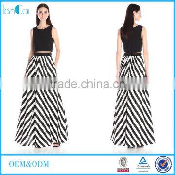 2016 hot sales two piece design maxi dress black/white new style dress LC6042-A