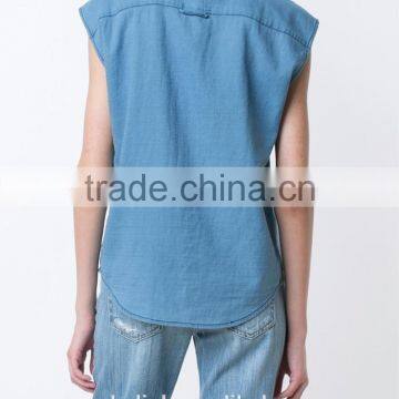New Arrival 100%cotton Women Sleeveless Denim Shirts Customized photo-3