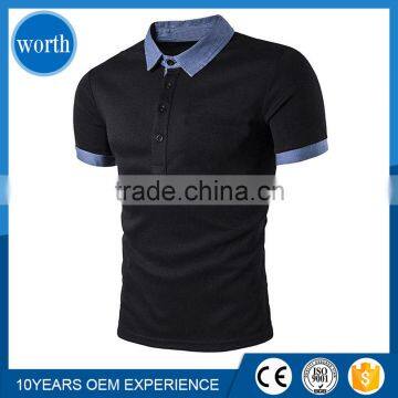 (Reliable and Stable Supplier) 2017 Cool Denim Collar and Cuff Design Polo T shirts Leading the Stream and Momentum