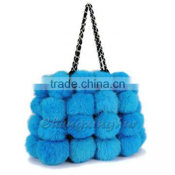 CX-H-11 Latest Fashion Handbag Real Rabbit Fur Hand Bag With Leather Trim photo-3