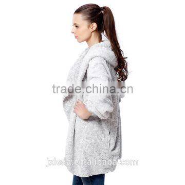 2016 Spring Fashion Oversized Fleece Cardigan Women Two-Tone Open Front Shrug Cardigan polar jacket With Hood And Pocket