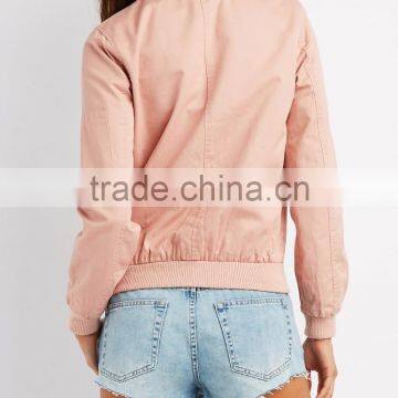 2017 MGOO Custom Logo Zip-Up Bomber Jacket Zippered Sleeve Lightweight Pink Poly Shell Twill Forms photo-3