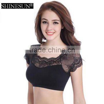 Fashion Womens Basic Short Sleeve Lace Crop Top lady tops for women 2016