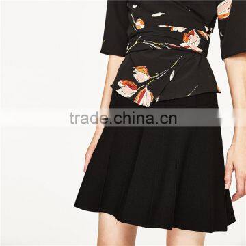 2017 OEM Spring Elegant Black Midi Flared Skirt With the Hem photo-3