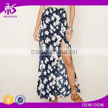 2016 guangzhou shandao summer wholesale new design fashion high slit floral printing women long skirt